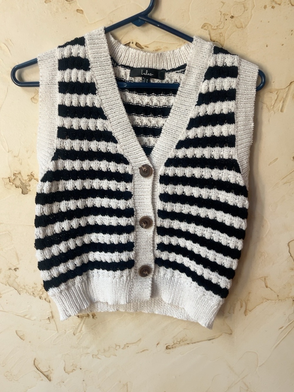 Lulus Stylish Instinct Striped Crochet Sweater Vest XS (Fits S) - Picture 2 of 7